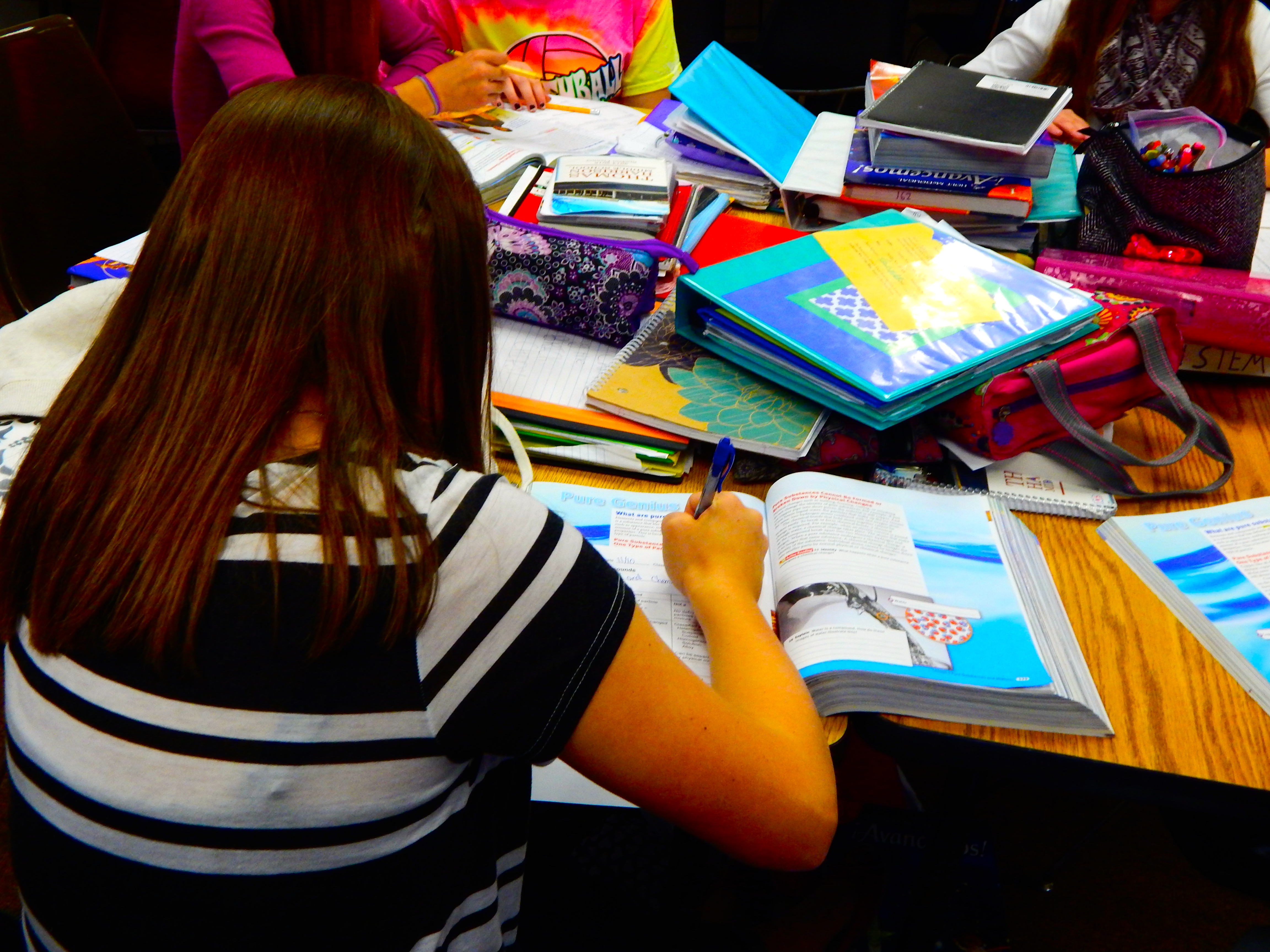 After the lab, students work on an assignment in the textbook. They are encouraged to work together.